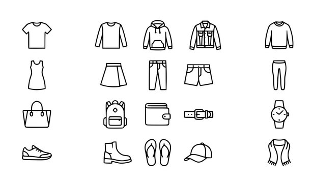Modern clothes accessories line icon set fashion vector design editable stroke