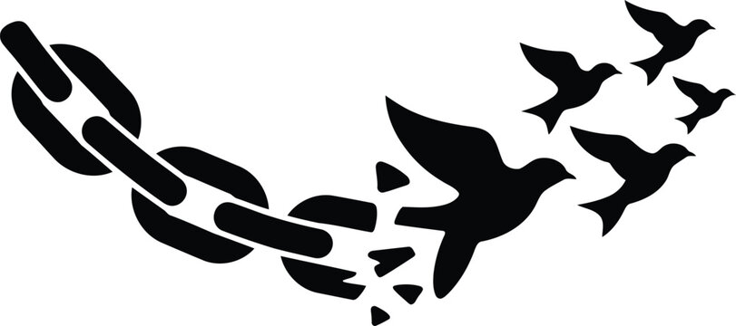Birds breaking free from chains a symbol of liberation and hope