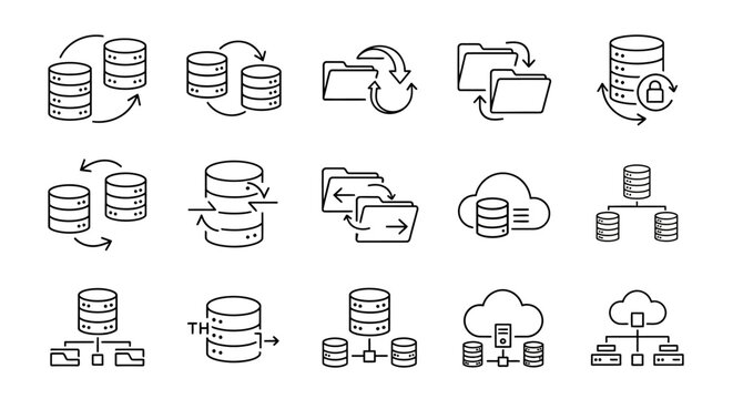 Database icons with cloud storage.