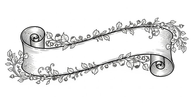 Vintage Scroll with Floral Embellishments Illustration.