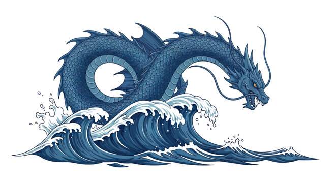 Dragon Emerging from Ocean Waves.