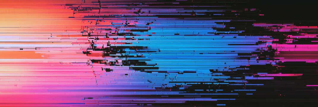Abstract broken TV signal with glitchy transitions, scan lines