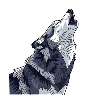 Stylized Illustration of a Wolf Howling at the Moon.