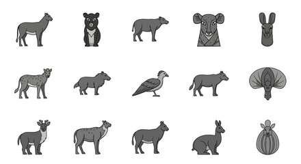 Collection of various animal silhouettes standing. © Abidzar