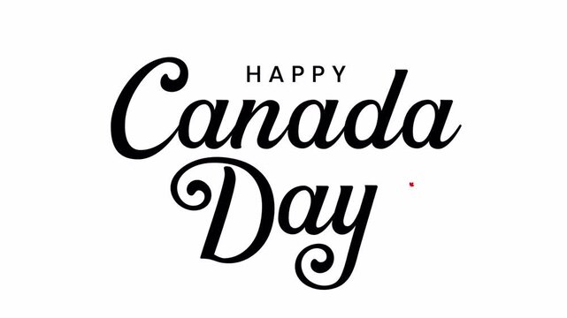 Happy Canada Day Banner, Card, Poster Animated lettering with red maple leaves on white background. 1st July 4K motion graphics.