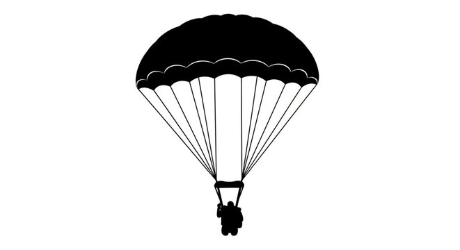 Skydiver silhouette against a white background, representing adventure sport.