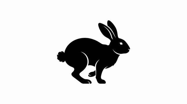 Black silhouette of a running rabbit against a white background.