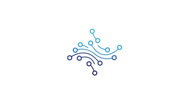 Abstract digital technology logo with blue gradient network lines and nodes on white background