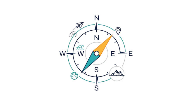 Modern Travel Navigation Compass with Adventure Icons