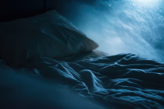 暗い部屋での夜の静かなベッドの快適さ