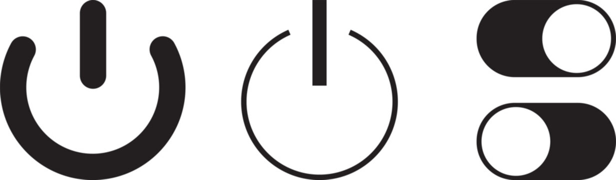Power icon set with on off button symbols, switch control icons, shutdown sign, vector illustration for UI interface design