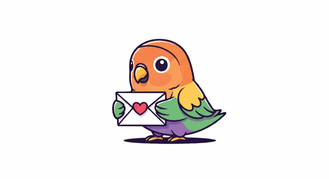 Cute Lovebird Parrot Holding a Love Letter Cartoon Vector Illustration.