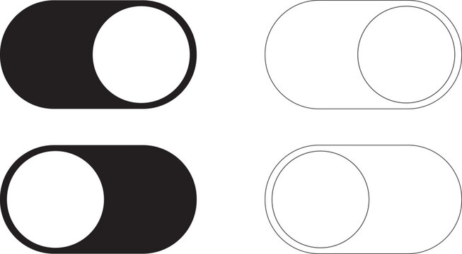Power on off button icon set. Energy switch control symbols in flat, glyph, and outline styles. UI UX vector.