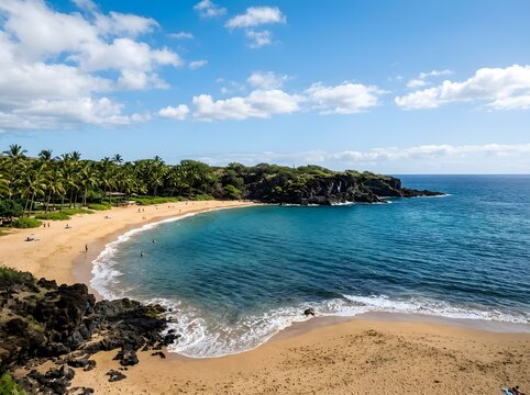 Scenic Hulopoe Beach on Lanai Island Hawaii