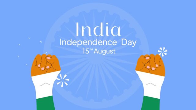 City skyline celebration with patriotic atmosphere. India Independence day concept. Full length Icon animation illustration. High quality&nbsp;4k&nbsp;footage