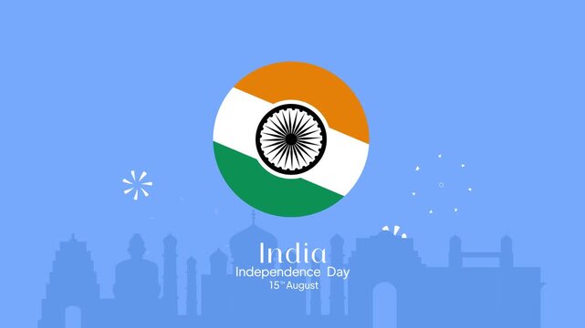 Circular badge with national symbol illustration. India Independence day concept. Full length Icon animation illustration. High quality&nbsp;4k&nbsp;footage