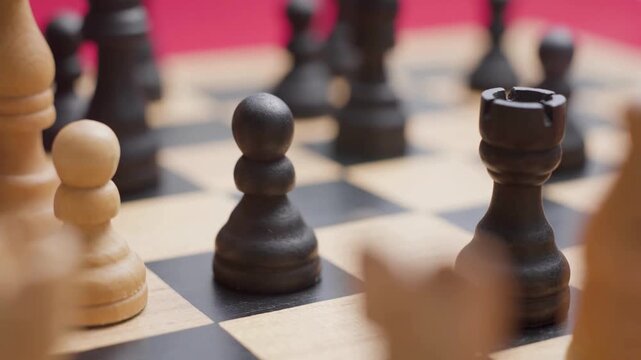 Close-up of a chess game with a pawn move.