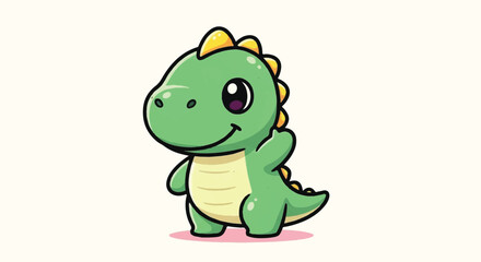 Fototapeta premium Adorable Green Baby Dinosaur Waving Cartoon Vector Illustration.