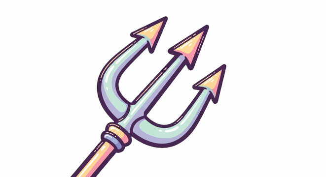Mythological trident weapon hand drawn cartoon illustration.