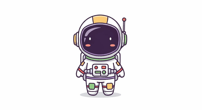 Cute cartoon astronaut character in a spacesuit isolated on white.