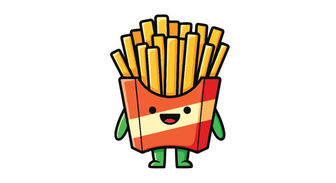 Adorable smiling french fry character on a white background.