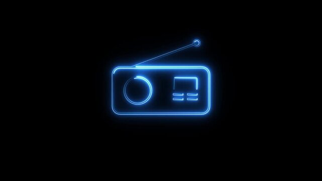 Neon radio icon animation. Tape recorder neon signboard icon concept.with motion graphic animation