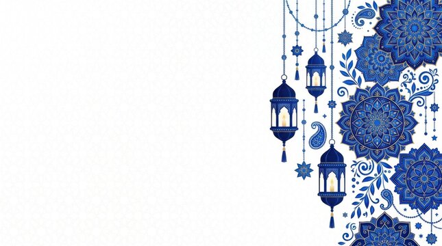 Blue Islamic Mandala and Lantern Decoration Frame