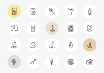 Fototapeta premium miscellaneous outline icon set. linear vector for ui, web and mobile. thin line front camera, product, german icons.