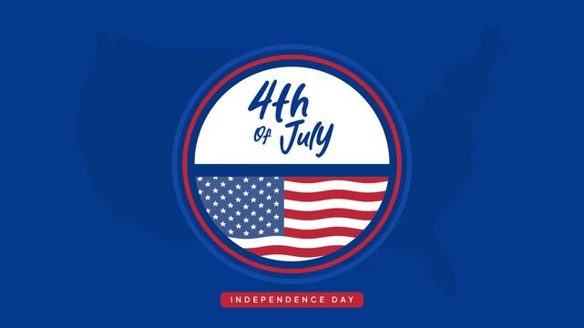 Circular badge with patriotic flag design. 4th of July concept. Full length Icon animation illustration. High quality&nbsp;4k&nbsp;footage
