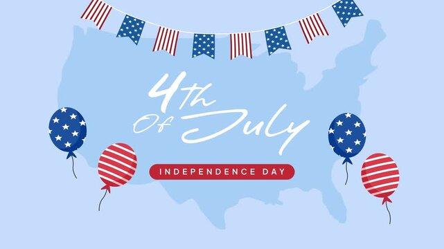 Balloons and flags festive celebration background. 4th of July concept. Full length Icon animation illustration. High quality&nbsp;4k&nbsp;footage