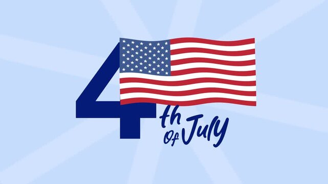 Number forty with waving national flag. 4th of July concept. Full length Icon animation illustration. High quality&nbsp;4k&nbsp;footage