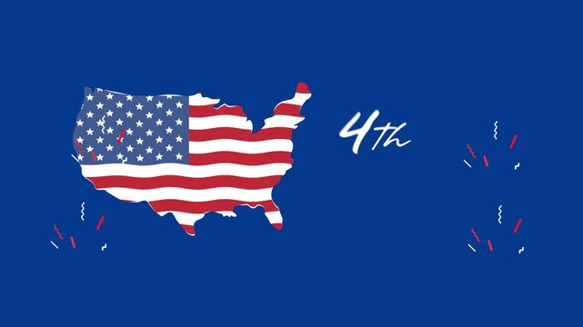 Map illustration filled with national flag. 4th of July concept. Full length Icon animation illustration. High quality&nbsp;4k&nbsp;footage