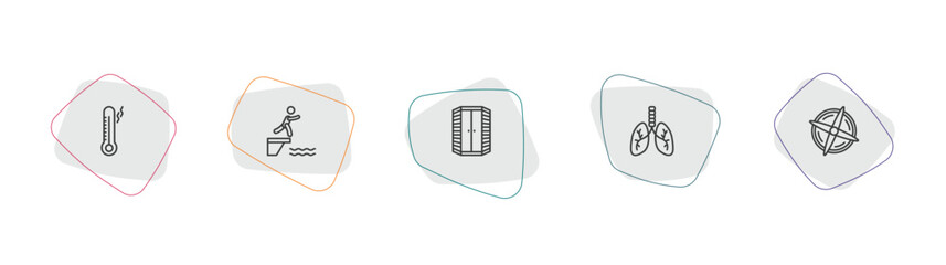 sauna outline icon set. linear vector for ui, web and mobile. thin line sauna temperature, adrenalin rush, infrared heat cabin icons. © Farahim