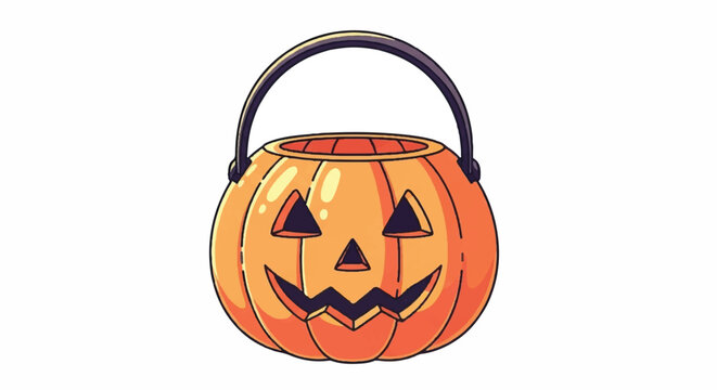 Cartoon Jack O Lantern pumpkin candy bucket for Halloween trick or treating isolated on a white background.