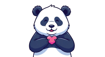 Fototapeta premium Cute cartoon panda bear holding a small pink love heart.