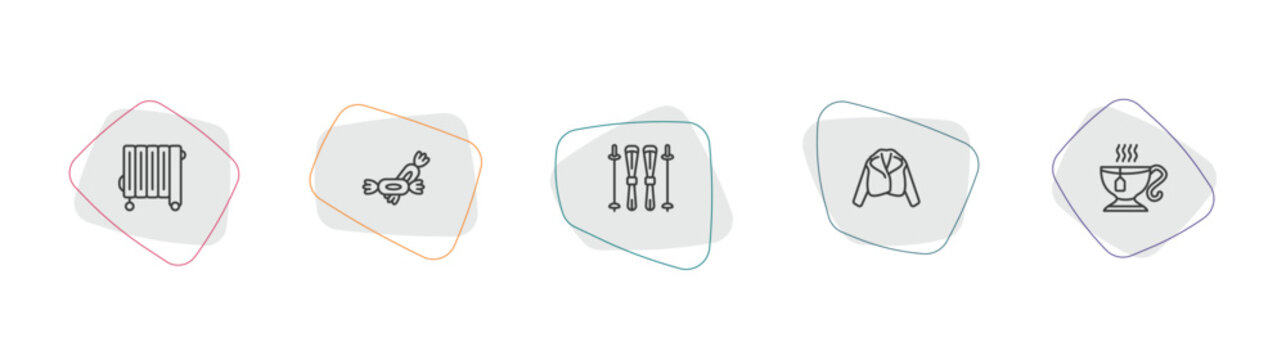 winter outline icon set. linear vector for ui, web and mobile. thin line heater, candy, ski equiptment icons.