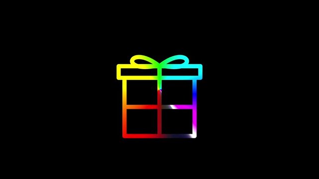 Rainbow Glowing Gift Box Icon Animation with Animated Outlines