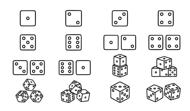 Dice cubes icons set black and white vector casino gaming dice outline illustration