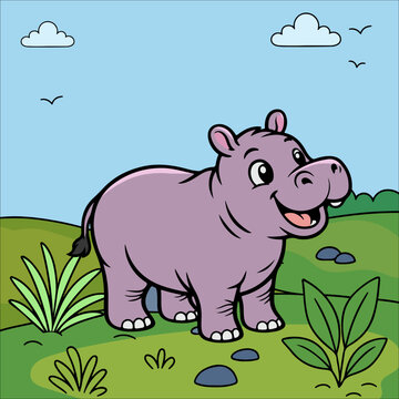 hippopotamus Cute Animal Children Coloring Pages