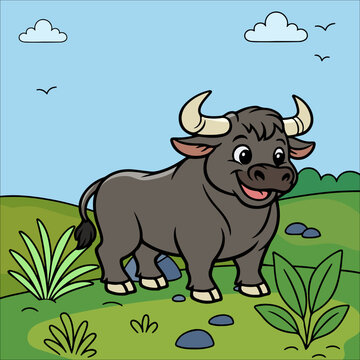 buffalo Cute Animal Children Coloring Pages
