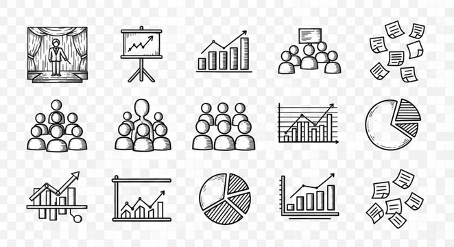 Hand Drawn Business Meeting Icons Set.