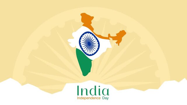 Map illustration with patriotic radiant background. India Independence day concept. Full length Icon animation illustration. High quality&nbsp;4k&nbsp;footage