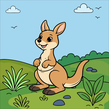 Kangaroo Cute Animal Children Coloring Pages