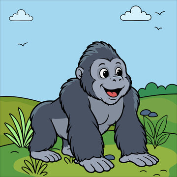 Gorilla Cute Animal Children Coloring Pages