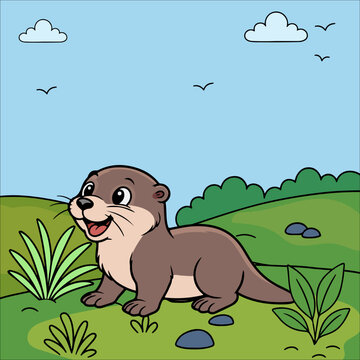 Otter Cute Animal Children Coloring Pages