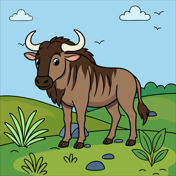wildebeest Cute Animal Children Coloring Pages