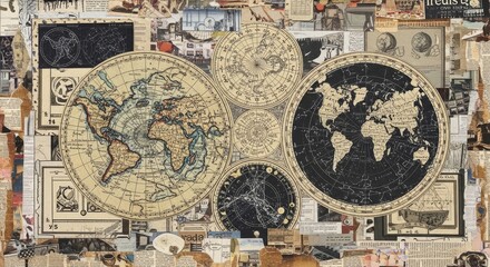 Naklejka premium Vintage Maps and Astronomical Charts Collage