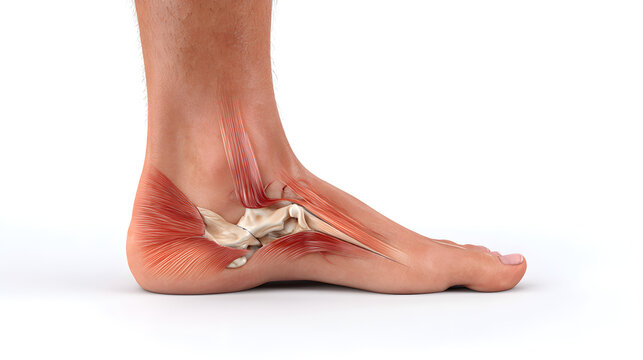 Ankle with highlighted peroneal tendon and surrounding muscles showcasing anatomy and potential injury