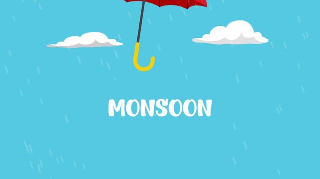 Umbrella falling under cloudy sky. Monsoon day concept. Full length Icon animation illustration. High quality&nbsp;4k&nbsp;footage