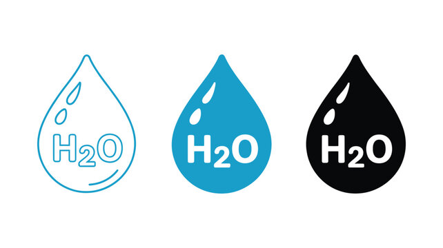 H2O water drop icons designed in multiple colors and styles representing hydration purity environment concept simple flat vector illustration for digital use